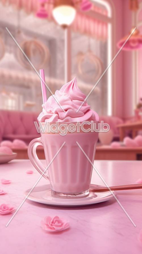 ピンクのホイップクリームでデコレーションされたおいしいドリンク