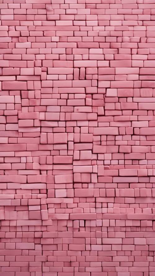 A wall made of pink bricks under a clear sky.