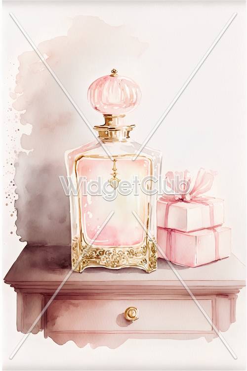 Frasco de perfume elegante e caixa de presente em uma penteadeira