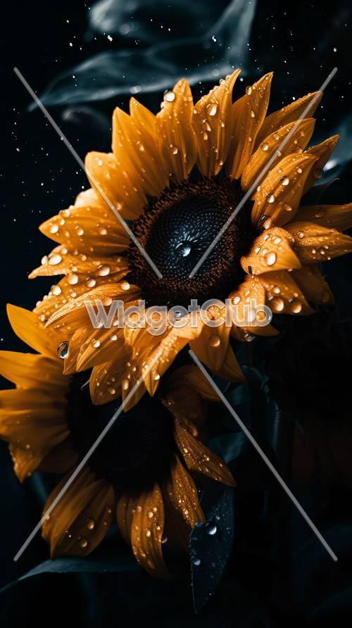 Bright Sunflower with Raindrops Tapet [177dd08b8b74482c8144]