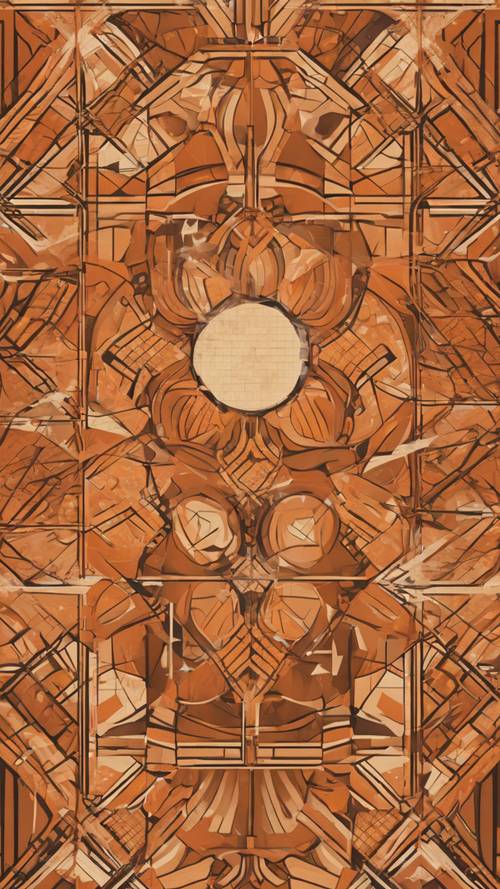 Poster retro minimalis dengan pola geometris oranye dan coklat.