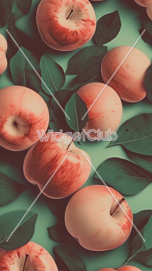 リンゴと葉っぱのシンプルデザイン　壁紙