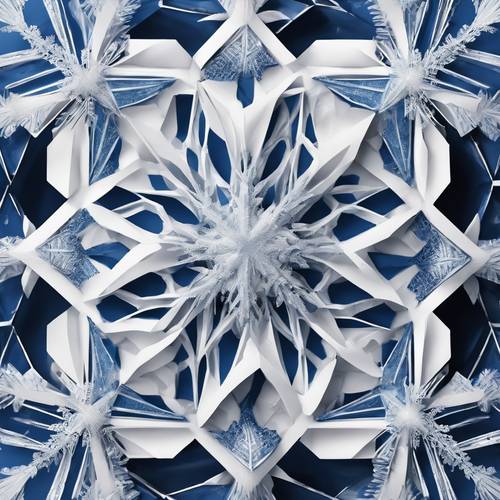 Blue and white geometric patterns unfolding in a snowflake Tapeta [b1f95969e0f144ea940d]