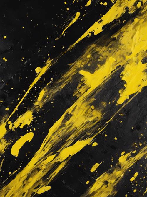 An abstract black painting on canvas contains a motivational quote in vibrant yellow.