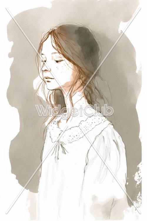Dreamy Girl Sketch Tapeta [5d248be65d664346995f]
