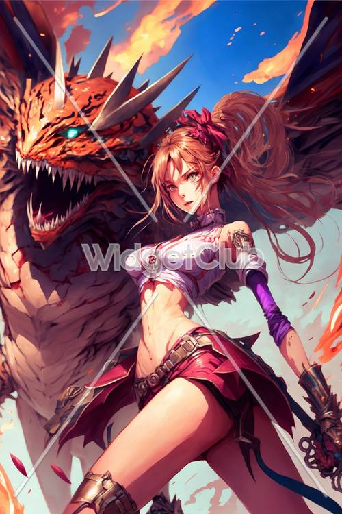 Fantasy Warrior Girl and Dragon Encounter