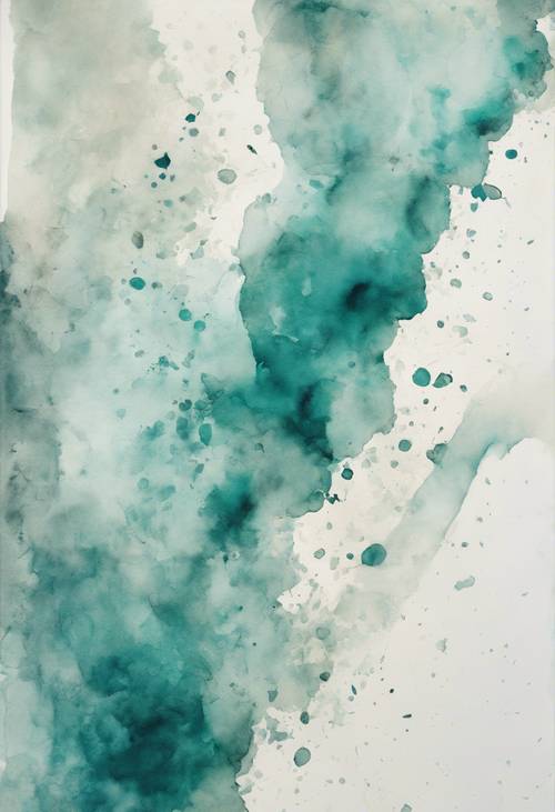 Un tema abstracto profundo interpretado con acuarela verde azulado sobre una hoja blanquecina