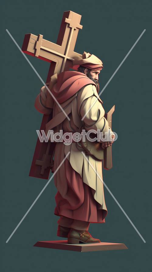 Cavaleiro estilizado em roupa vermelha e branca segurando uma espada