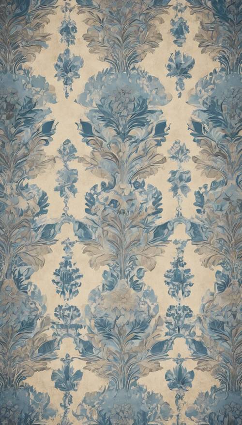 Um design floral vintage do damasco em tons silenciados de azul e bege.
