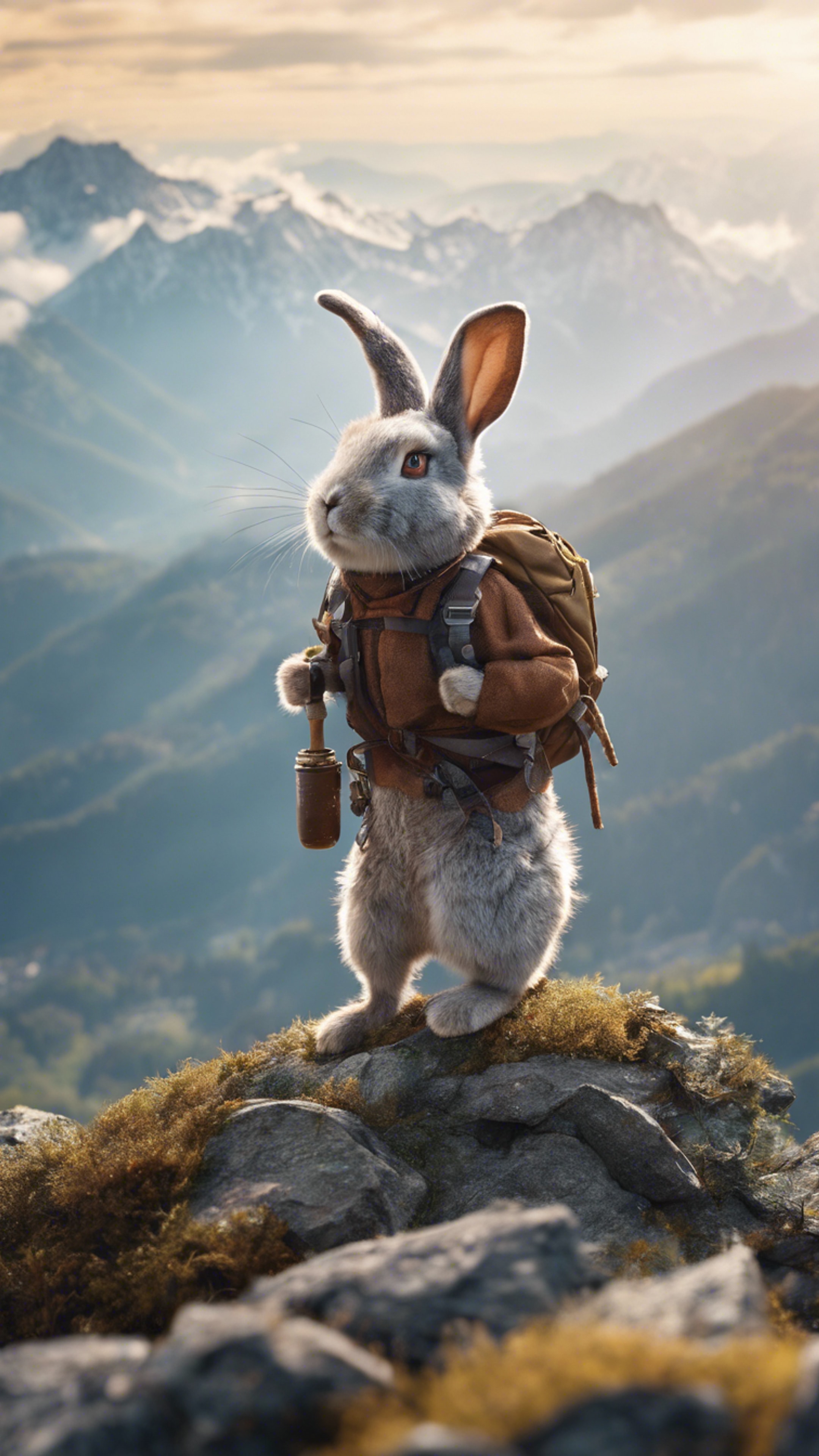 A Rabbit mountaineer conquering a treacherous peak. Шпалери[faadaab6eec04e17a877]