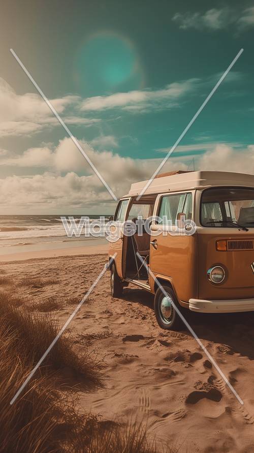 Aventura en furgoneta de playa vintage