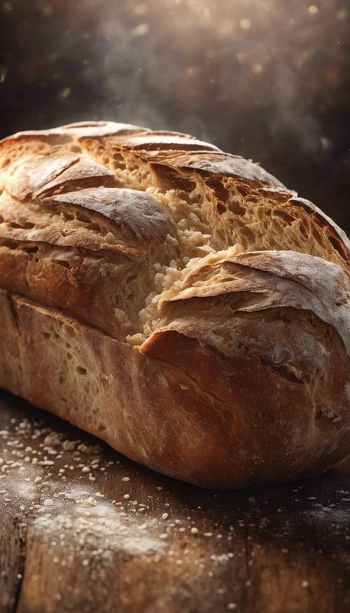 A digital sketch of a fresh baked loaf of sourdough bread, steaming hot and sliced open. Divar kağızı [14885722c55f48d28041]