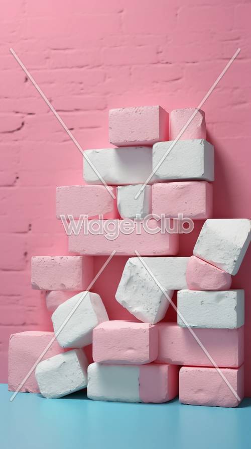 ピンクと白のブロックで作られた壁　
