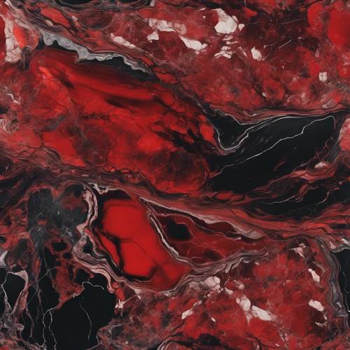 Lukisan marmer abstrak berwarna merah dan hitam dengan corak perpaduan