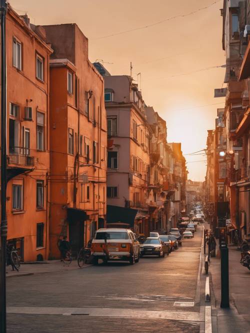 Một cái nhìn toàn cảnh về một thành phố đang đắm mình trong ánh sáng màu cam của mặt trời lặn tháng Bảy.