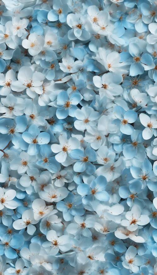 一排淡蓝色的樱花花瓣，排列成宁静、无缝的图案。
