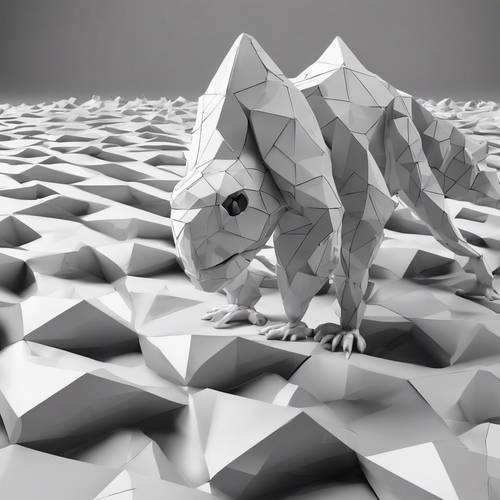 Black and white geometric creature with three dimensions, crawling across a seamless pattern scape.