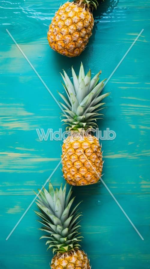 Bright Pineapple on Turquoise Wood Wallpaper[666adc0cf4a24cec9379]