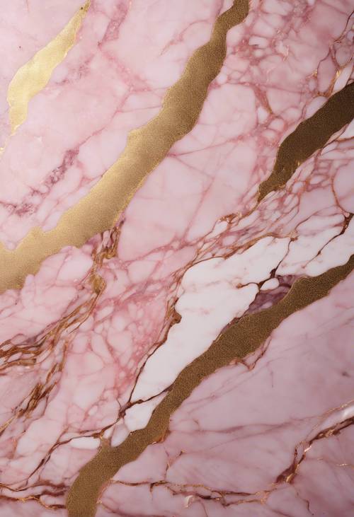 Эффектное, высококонтрастное изображение розового мрамора с золотыми прожилками.