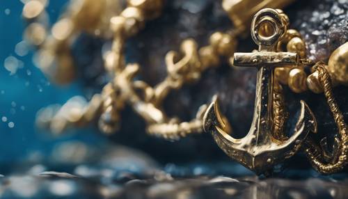 A gold anchor clinging to the deep blue ocean floor. Behang [ab89410823764c1da3ee]