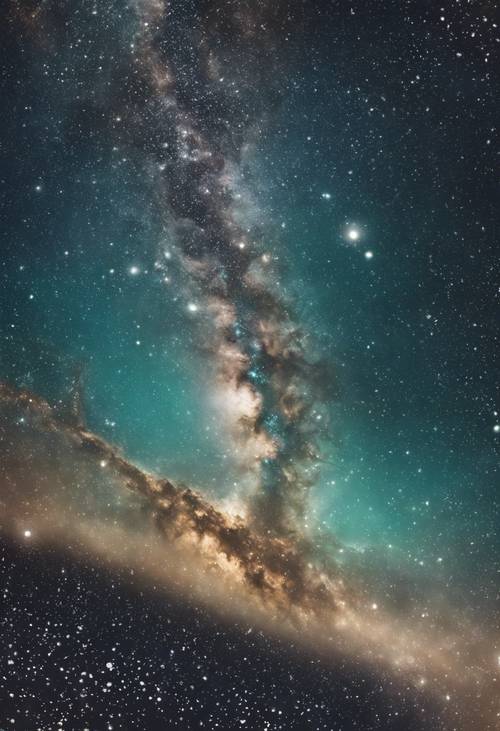 틸 카우(Teal Cow) 프린트 디자인으로 예술적으로 해석된 은하수(Milky Way Galaxy).