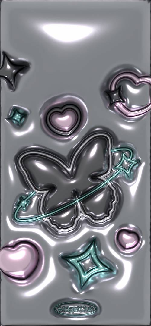 Diseño de corazones y mariposas en plata brillante