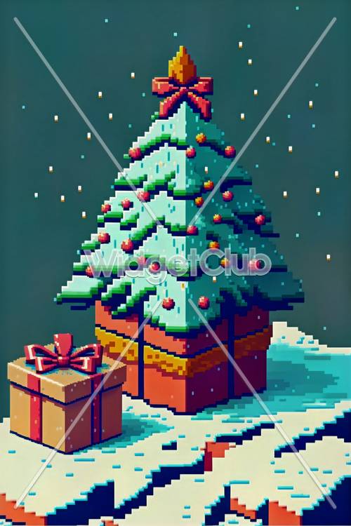 Pixel Christmas Tree and Gift Box Tapeta [b22b650b83b549489060]
