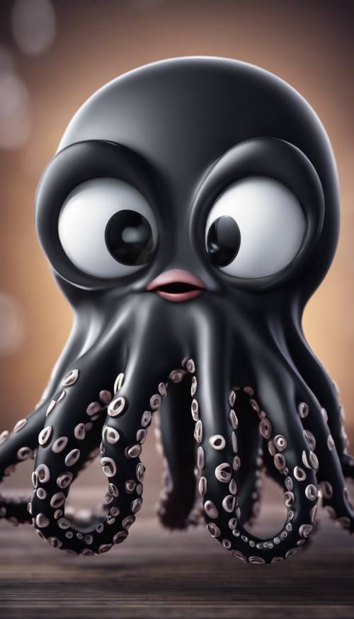 A cartoon black octopus with a mischievous grin on its face. Tapet [6fe54a30de334a988076]