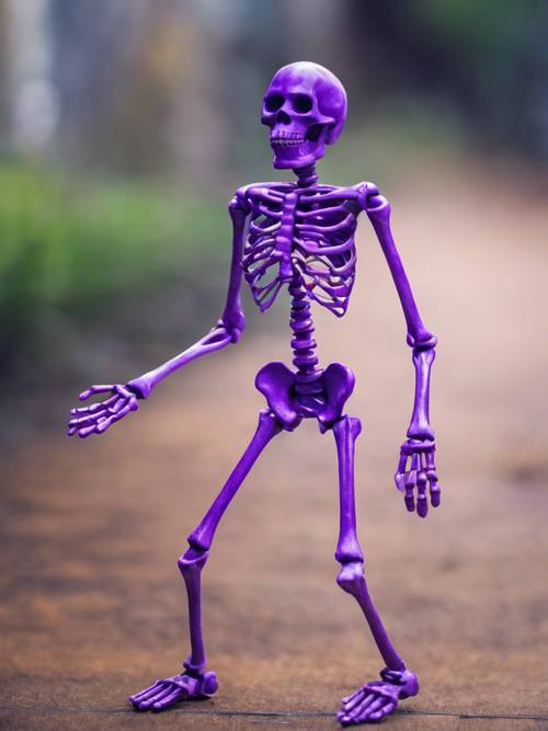 A purple skeleton caught in the act of dancing".
