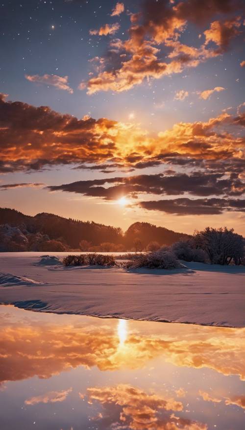 Una imagen con lapso de tiempo que captura el último atardecer del año, fusionándose con el primer amanecer del Año Nuevo.