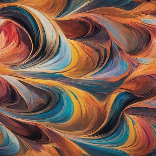 抽象画の色とりどりな波が重なり合って美しい柄を作る壁紙