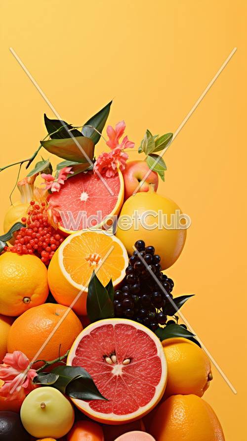 色彩缤纷的柑橘水果和鲜花展示