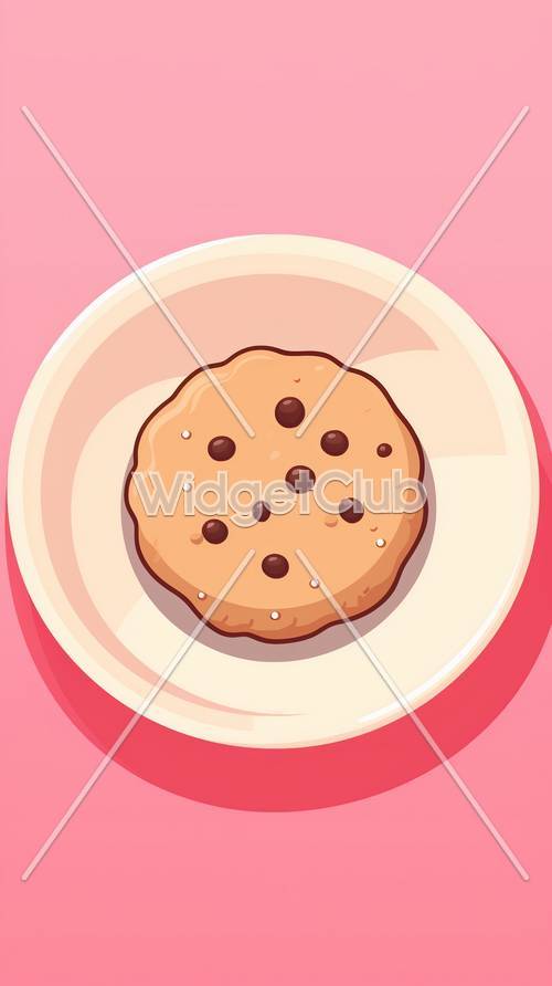 Cute Chocolate Chip Cookie on Pink Plate