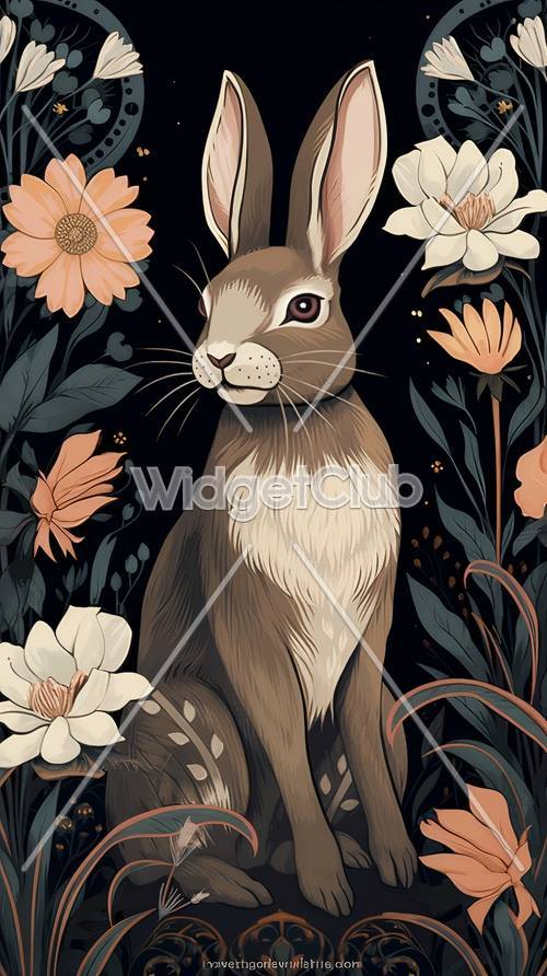 Красивый коричневый кролик среди цветов