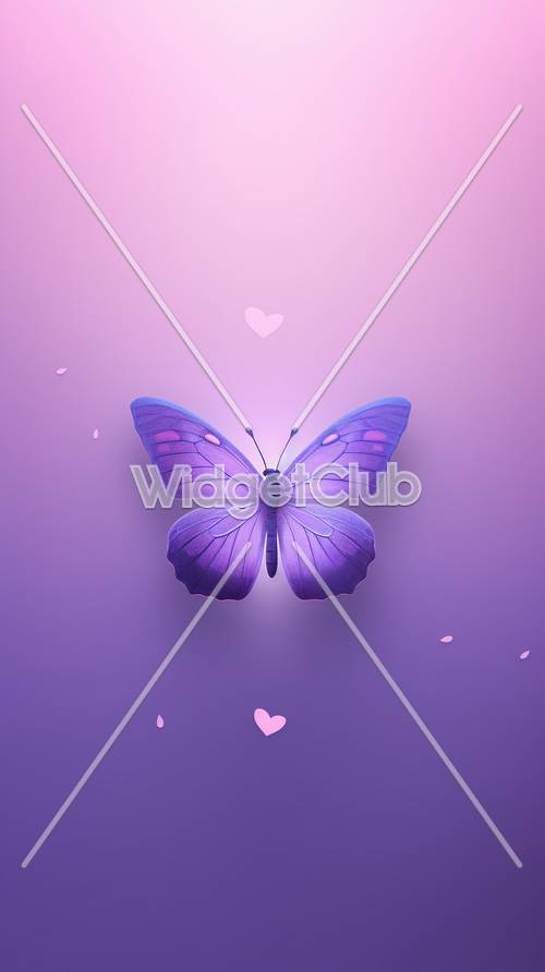 紫色の蝶々とハートの壁紙