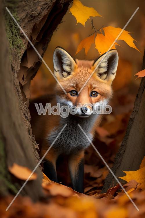 Beautiful Fox in Autumn Leaves