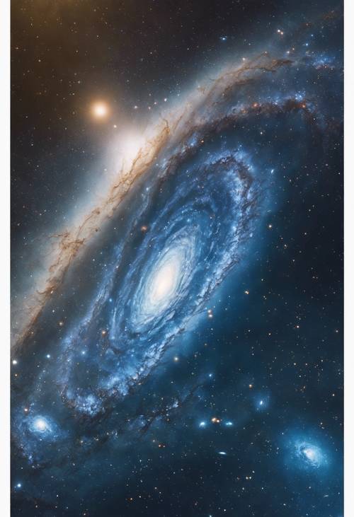 Mavi bir galaksinin uzaydan görülen sakin görüntüsü.
