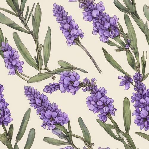 A vintage botanical illustration of lavender branch with its delicate purple flowers.