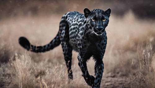 Un guépard noir, par une nuit de pleine lune, marchant furtivement vers sa proie