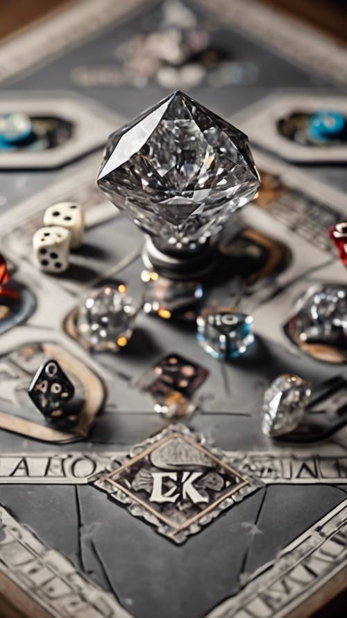 Uma peça central de diamante cinza ornamentada enfeitando um clássico jogo de tabuleiro.