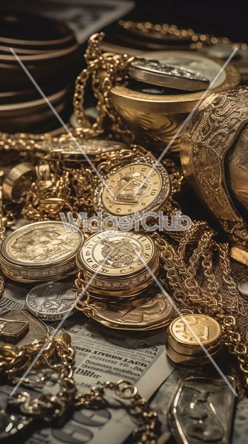 Golden Pocket Watches and Chains Design