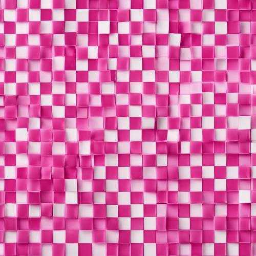 Modern graphic of a checkered pattern with radiant hot pink and stark white squares.