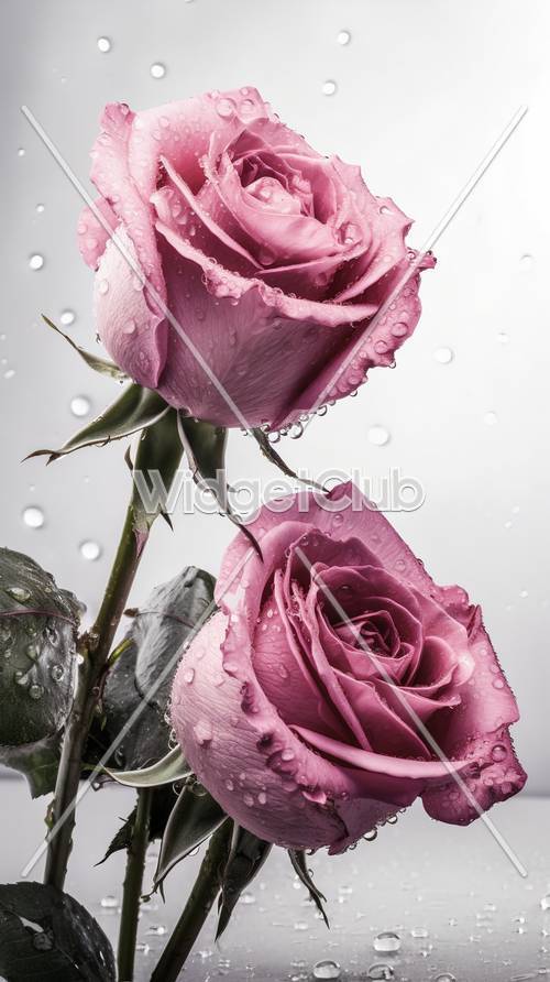 Розовые розы с каплями росы