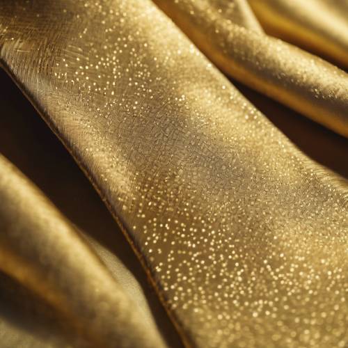 一条光滑的金色丝绸领带完美打结，适合参加晚会。