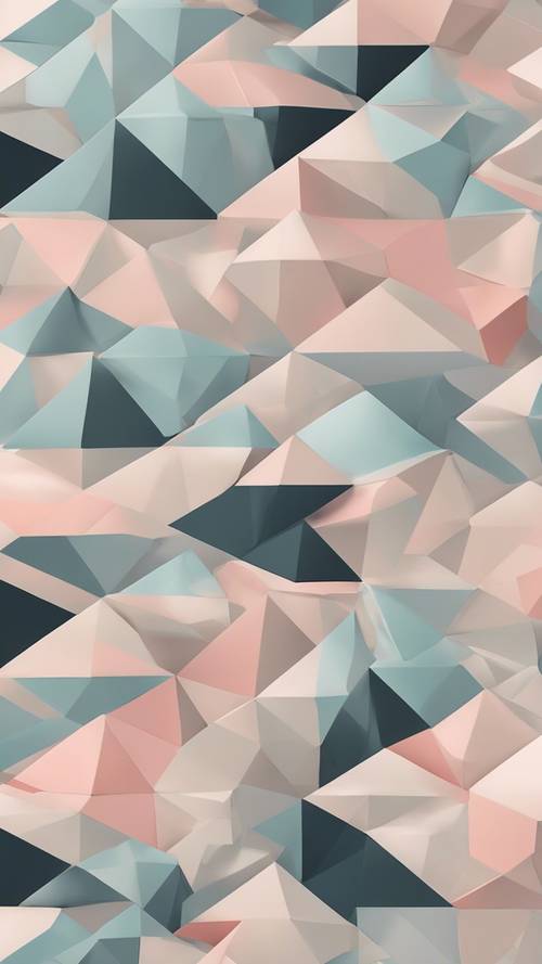 Ein minimalistisches geometrisches Design mit überlappenden Dreiecken in Pastelltönen.