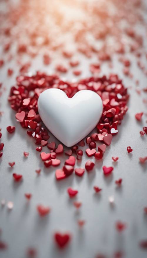 לב לבן מפורט עם לב אדום ותוסס במרכזו. טפט [6507d3aa1c1b4ef399c7]