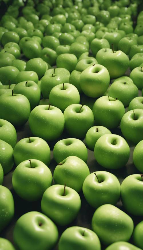 An array of green apples bouncing to the beats of funky music