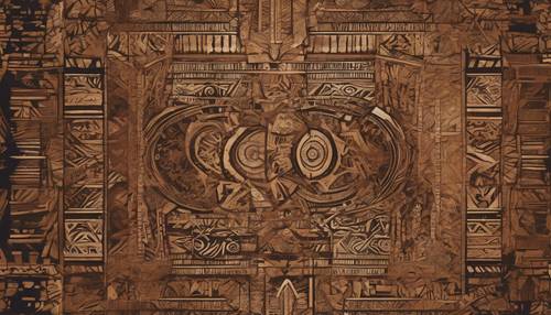Uma imagem de colagem composta por padrões tribais artísticos em vários tons de marrom.