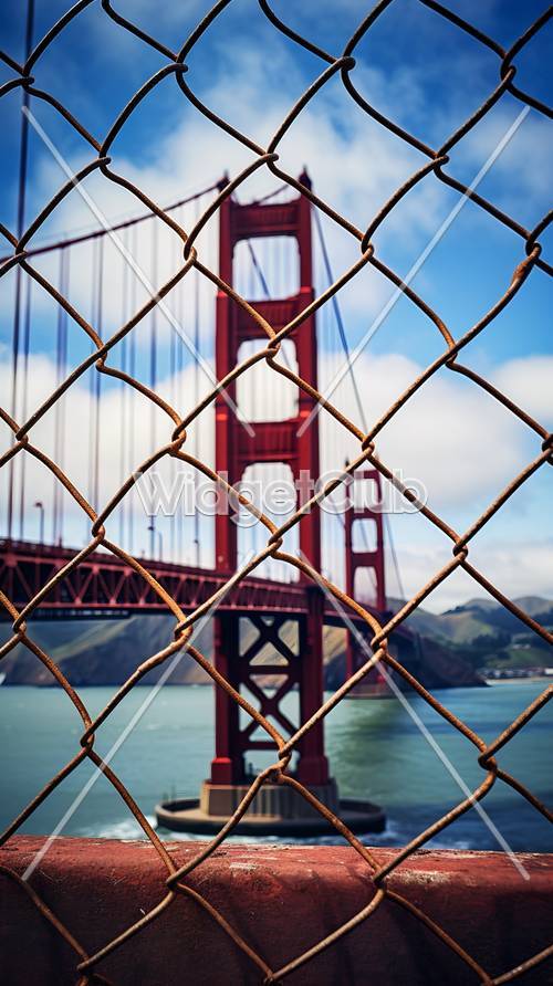 Golden Gate Bridge Seen Through a Chain-Link Fence