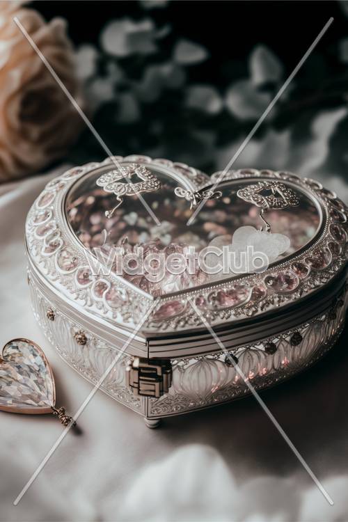 Heart-Shaped Jewelry Box on Silk Cloth Tapeta [54381c5f95794271bdb2]
